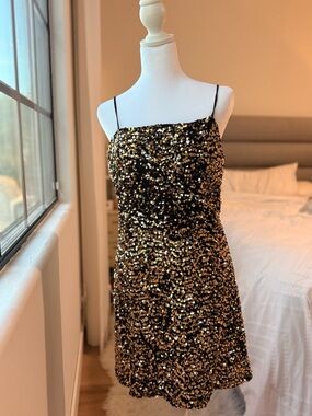 Francesca's Black and Gold Sequin Party Dress